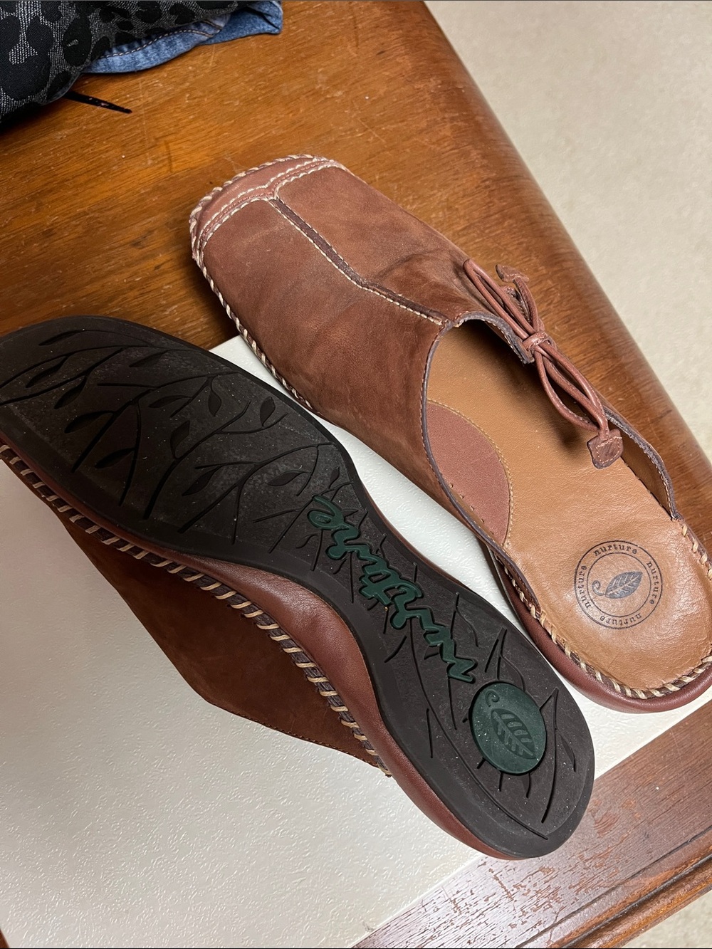 Nurture Brown Leather Slip-On women’s mules. - Picture 3 of 5